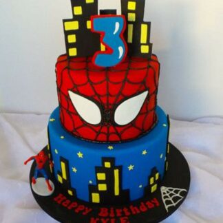 Two tier Spiderman themed birthday cake (1)