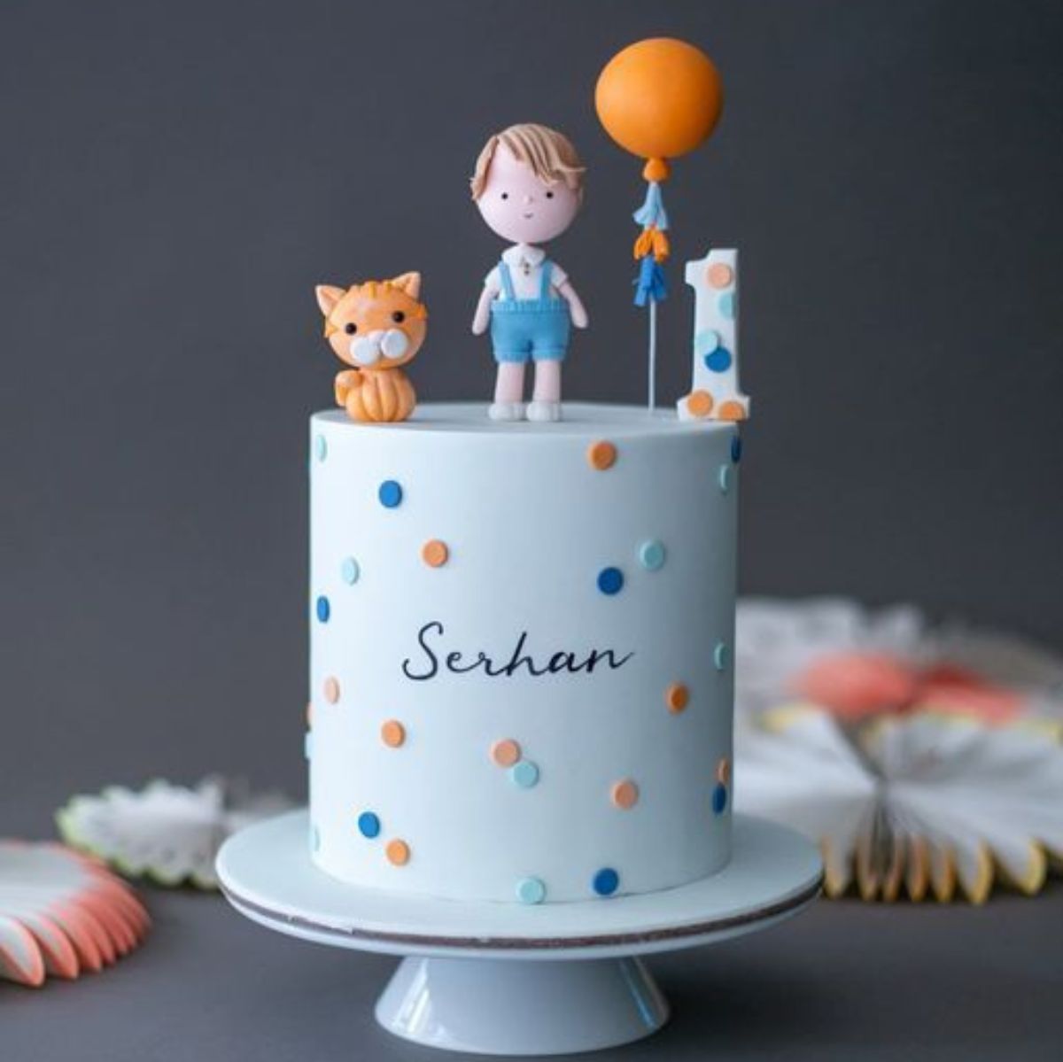 Baby with Cat & Balloon Cake