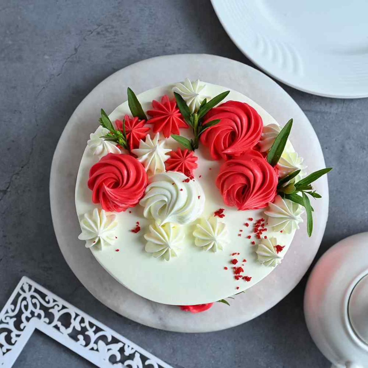 Red and White Fondant Cake