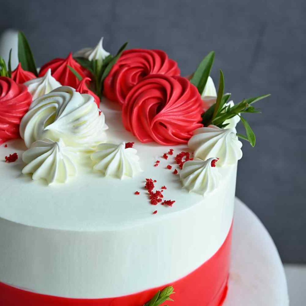 Red and White cream Floral Cake