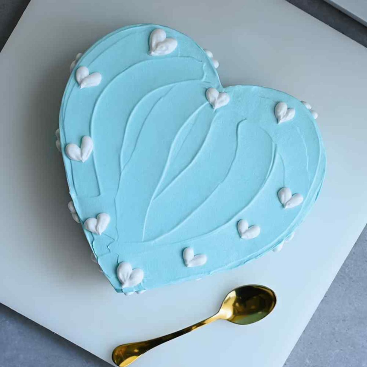 Heart Shaped Blue Cream Cake - Dough and Cream