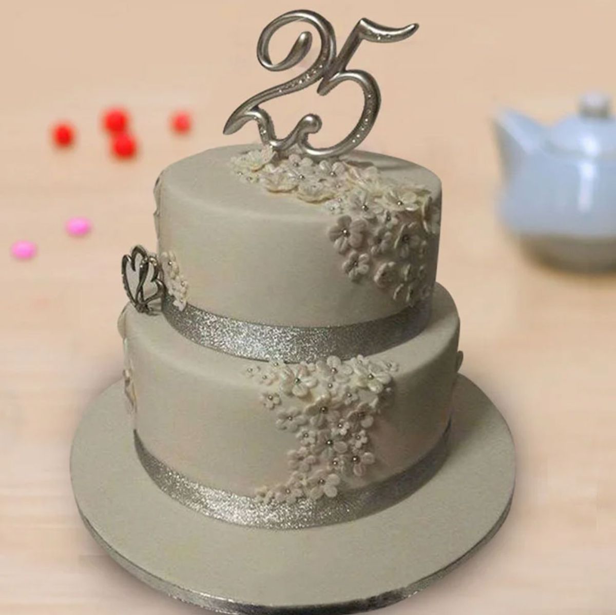 Silver Jublee Anniversary Creamy Pinneapple Cake