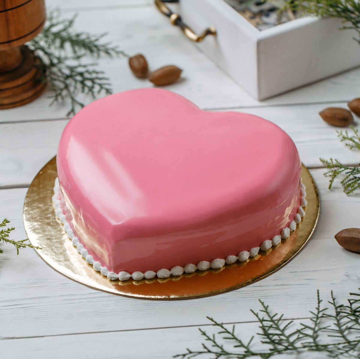 Pink Heart Glazed Cake