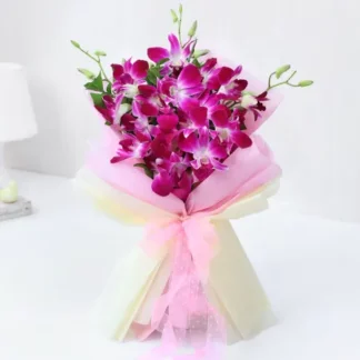 Elegant Purple Orchids Ribbon Bouquet