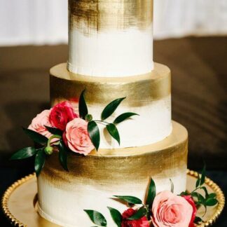 Elegant White & Gold Cream Three Tier Cake
