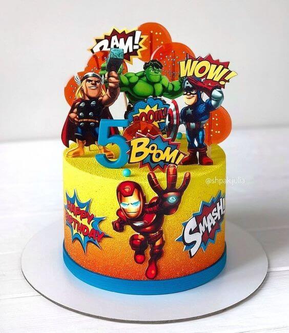 Comic Avengers Theme Semi Fondant Cake