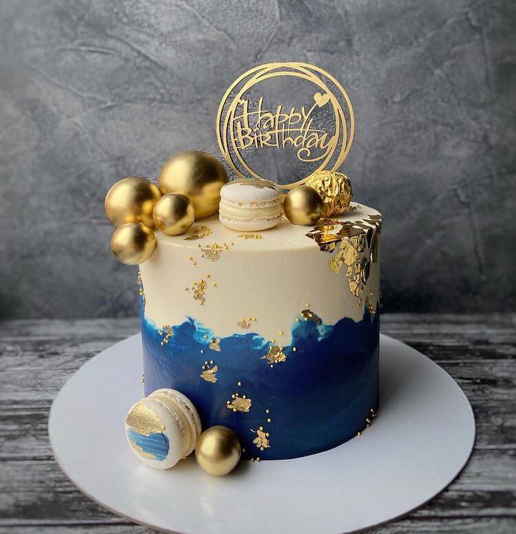 Elegant Blue and Cream Happy Birthday Cake