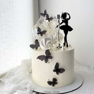 Pure White With Black Butterflies and Singing Barbie Cream Cake