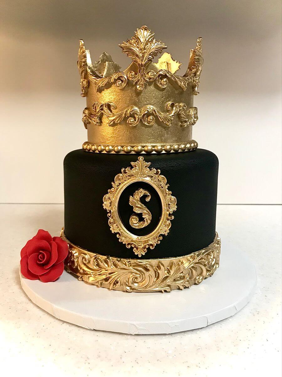 Royal Black and Golden Crown Cake