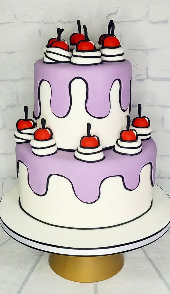 Cute Purple and White Comic Cake