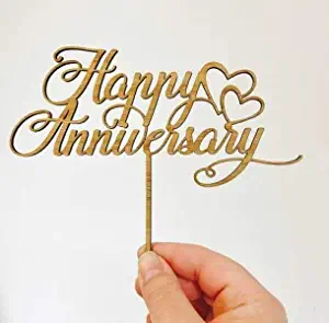 Happy Anniversary with Heart Acrylic Cake Toppers Decorating Party (Gold Colour 1 Pieces)