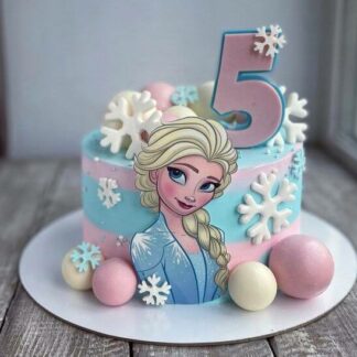 Pink and Blue Elsa Semi Fondant Cake