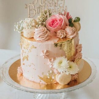 Rose Gold Floral Birthday Cake