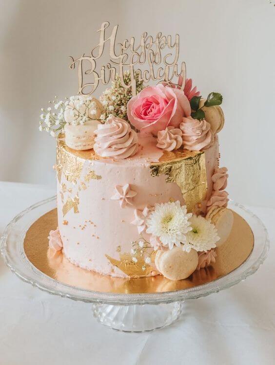 Rose Gold Floral Birthday Cake
