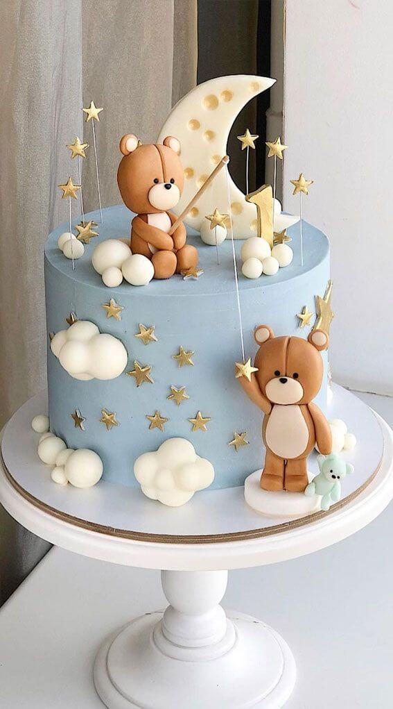 Teddy Fondant and Blue Cream Birthday Cake