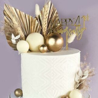 White and Gold Semi Fondant Birthday Cake