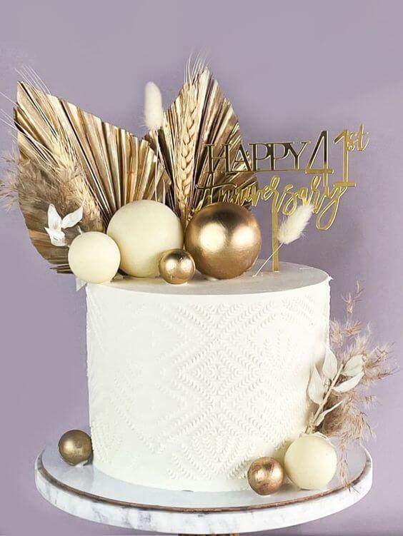 White and Gold Semi Fondant Birthday Cake