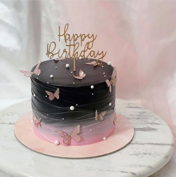 Black and Pink Butterfly Theme Birthday Cake