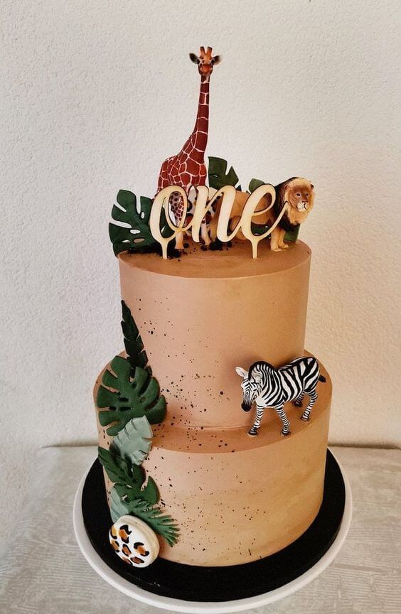 Gorgeous Jungle Theme Brown Cream Cake