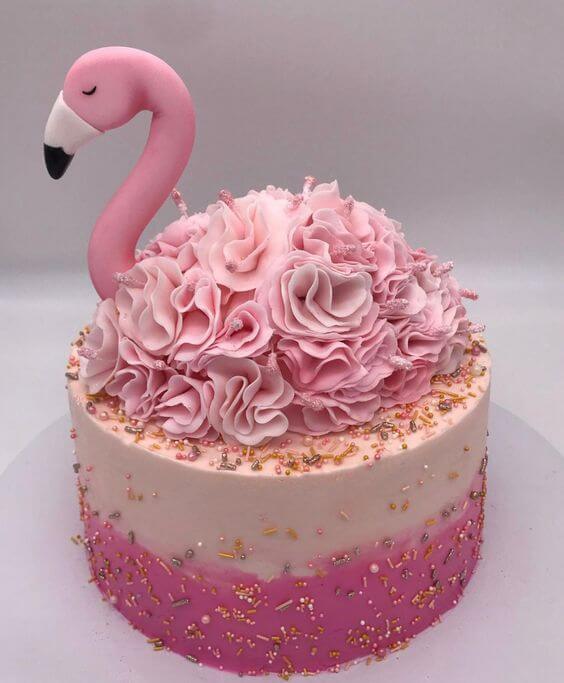 Pink and White Flamingo Semi Fondant Cake