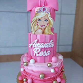 Bow Tie Topped Barbie Two- Tier Fondant Cake