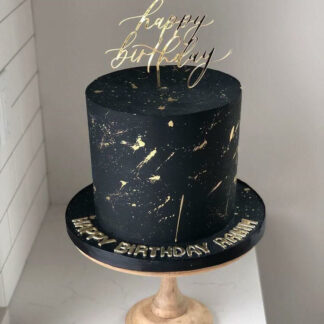Black and Golden Happy Birthday Cake