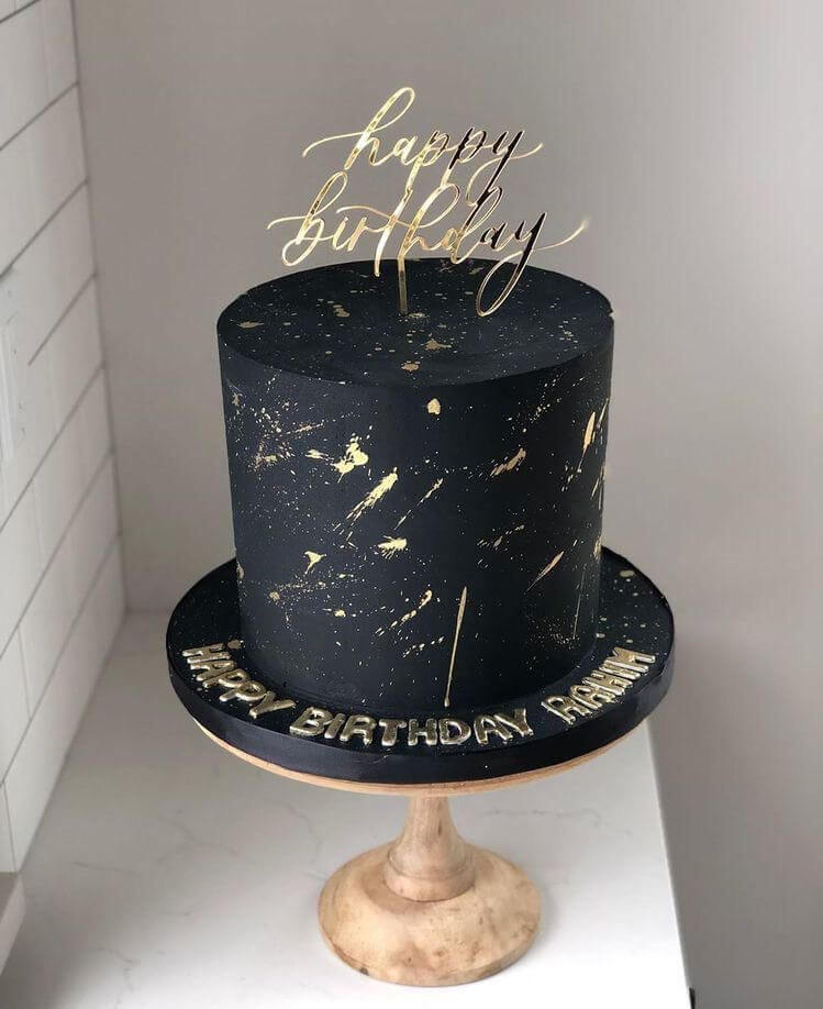 Black and Golden Happy Birthday Cake