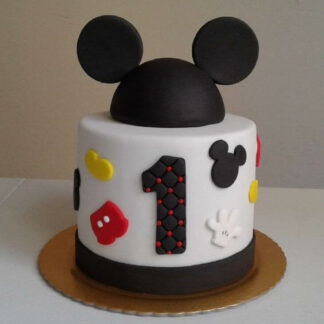 White and Black Mickey Mouse theme Fondant Cake