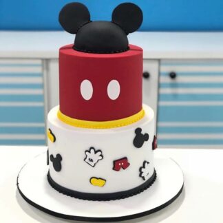 Mickey Mouse Theme Two Tier Semi Fondant Cake