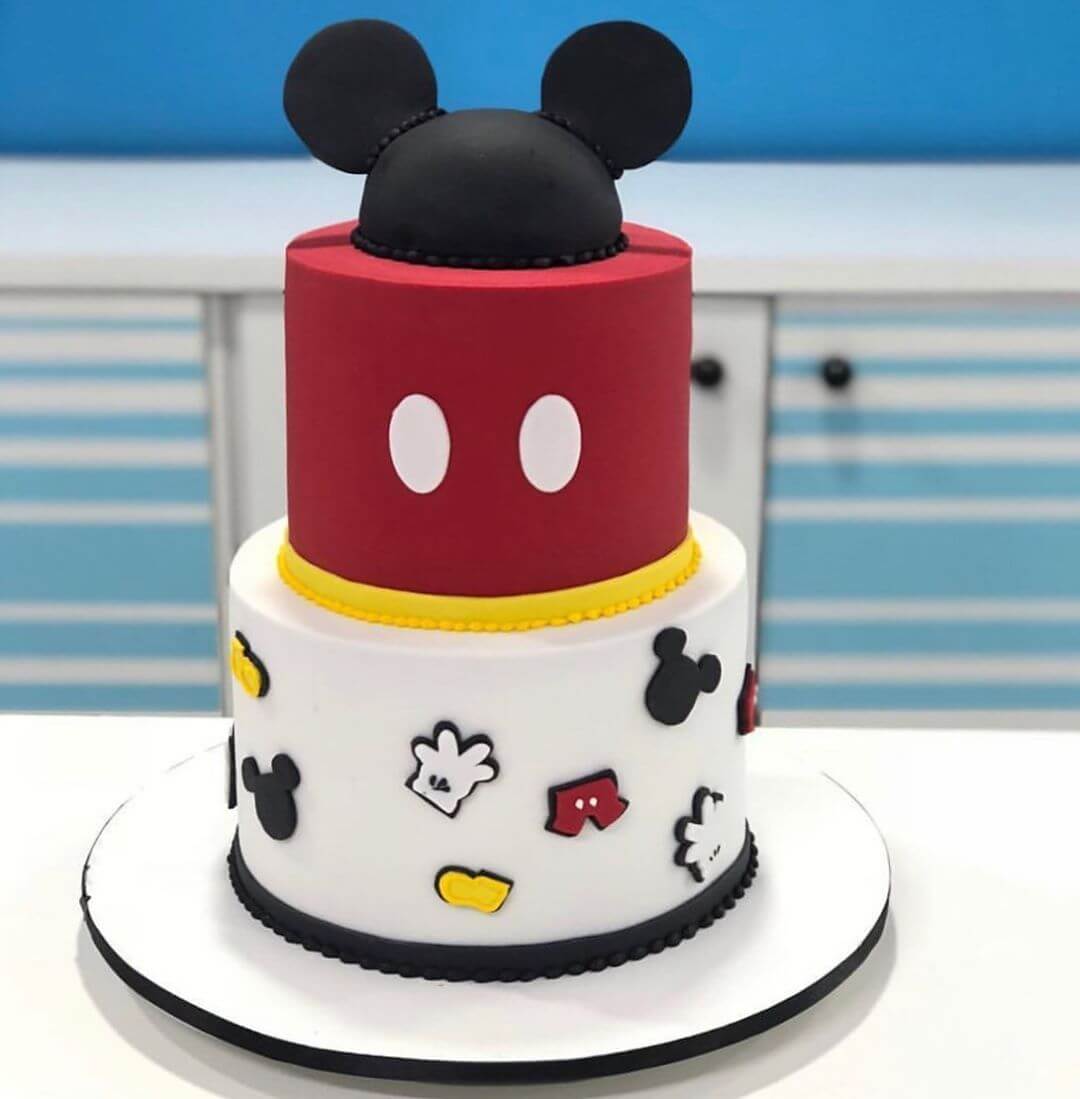 Mickey Mouse Theme Two Tier Semi Fondant Cake