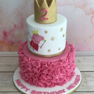 Peppa Pig with Cream Floral Two Tier Cake