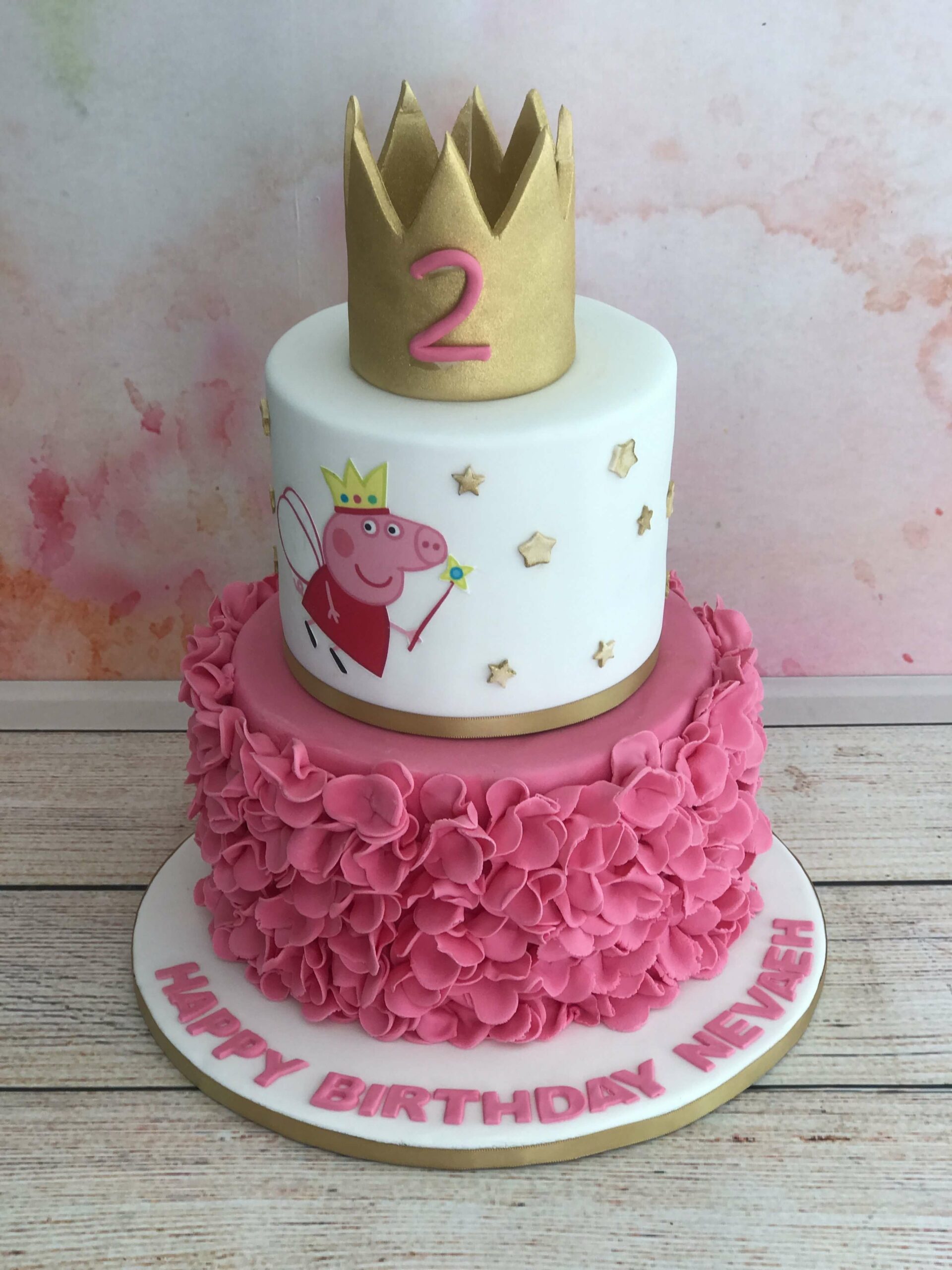 Peppa Pig with Cream Floral Two Tier Cake