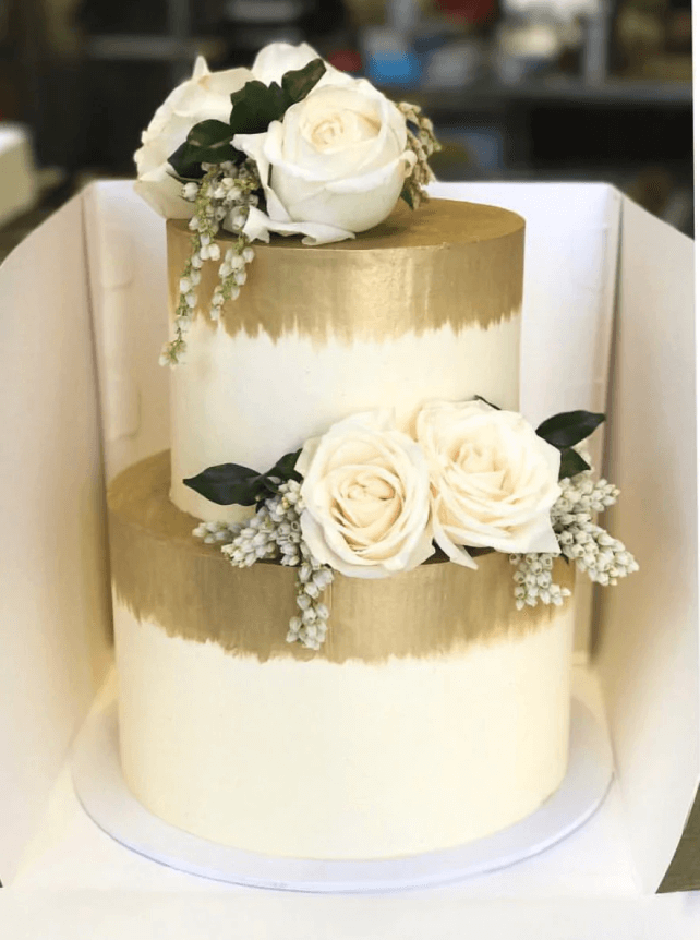 Elegant White & Gold Cream Tier Cake