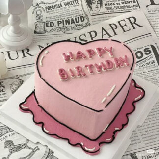 Pink Comic Graphic Heart Shaped Cake