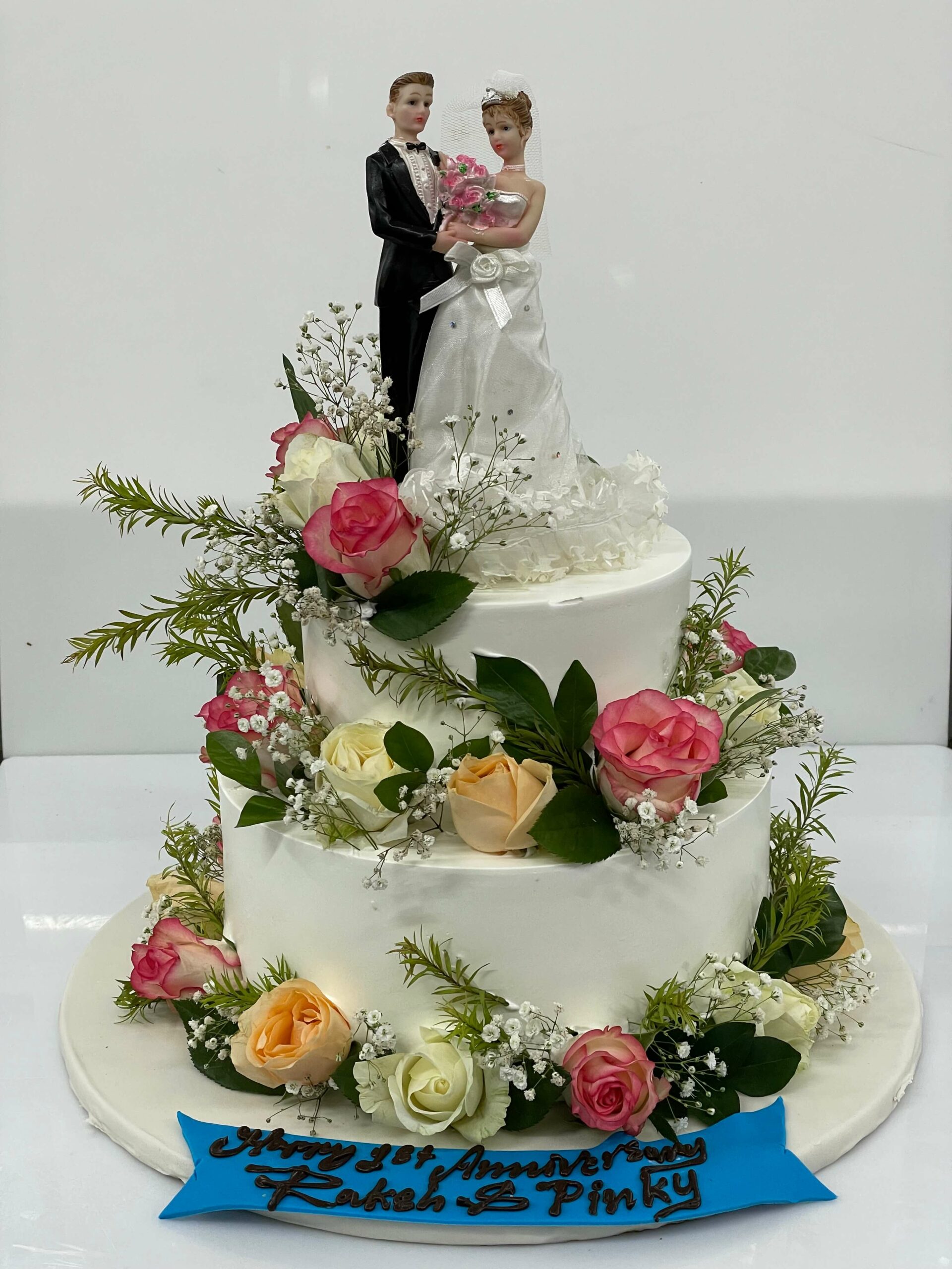 Floral Engagement Couple Topper Tier Cake