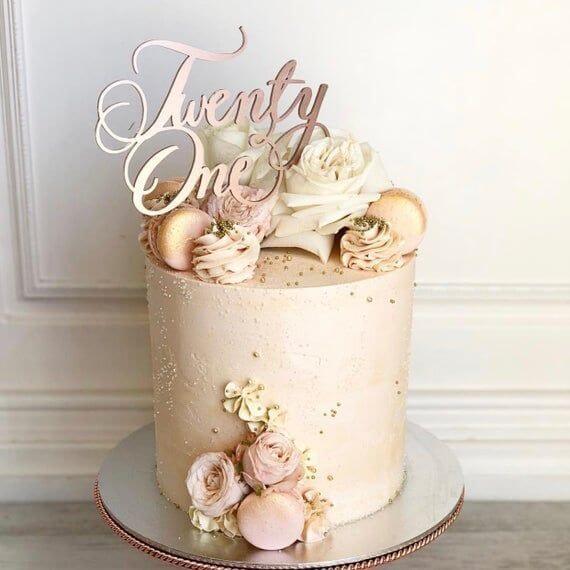Rose Gold Floral Birthday Cake - Dough and Cream