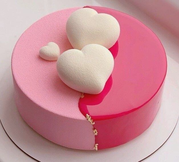 Glossy Pink Heart Cake