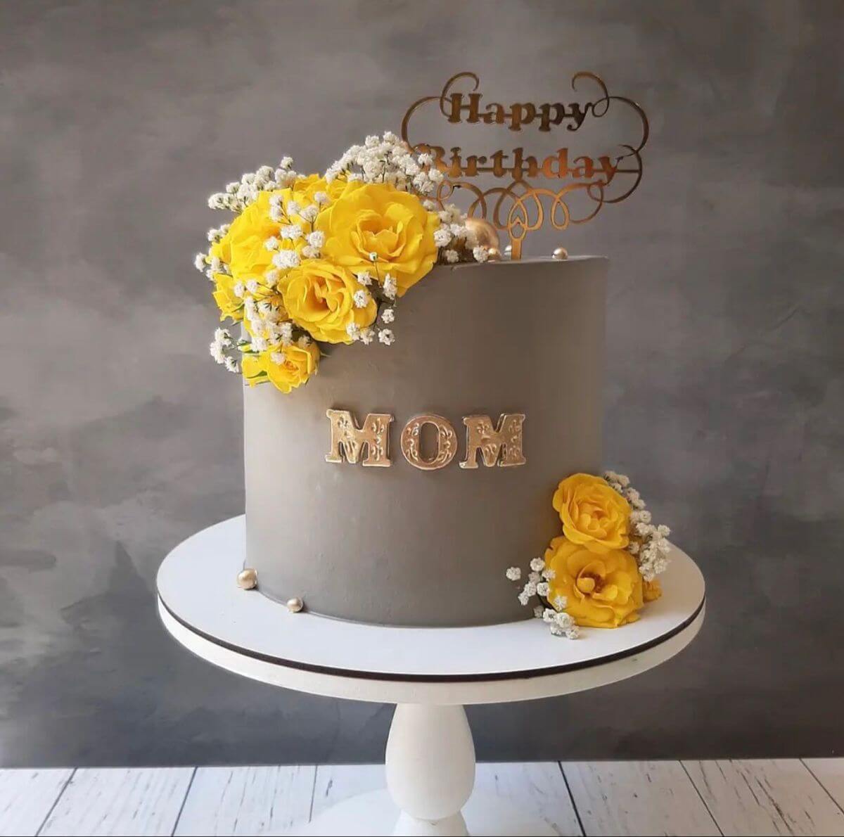 Yellow Fresh Floral Birthday Cake