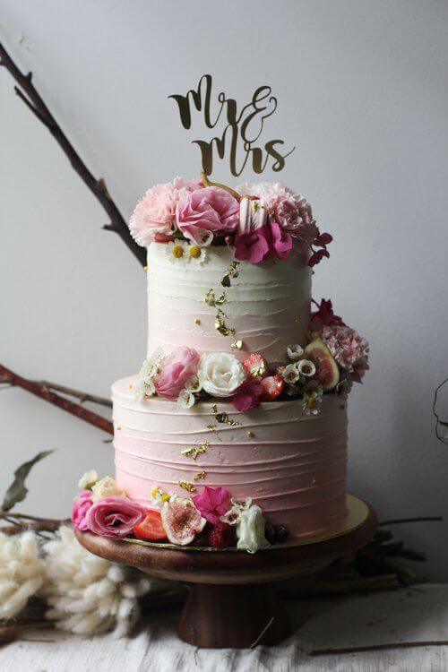 Pink Ombre Floral Cream Cake