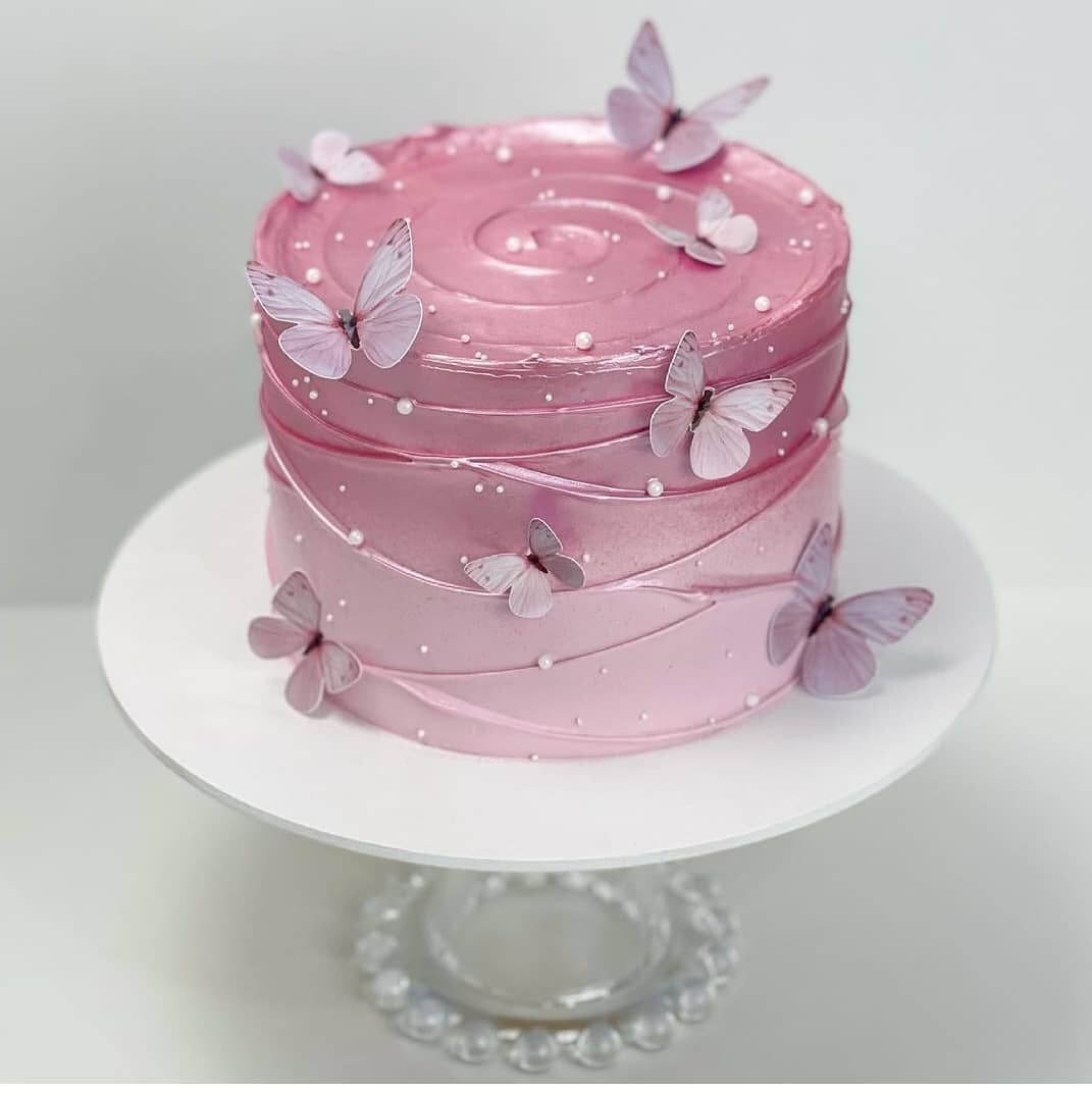 Silvery Pink Pastel Butterfly Cake - Dough and Cream