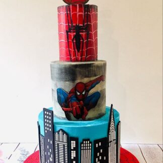 Three Tier Spiderman Theme Fondant Birthday Cake