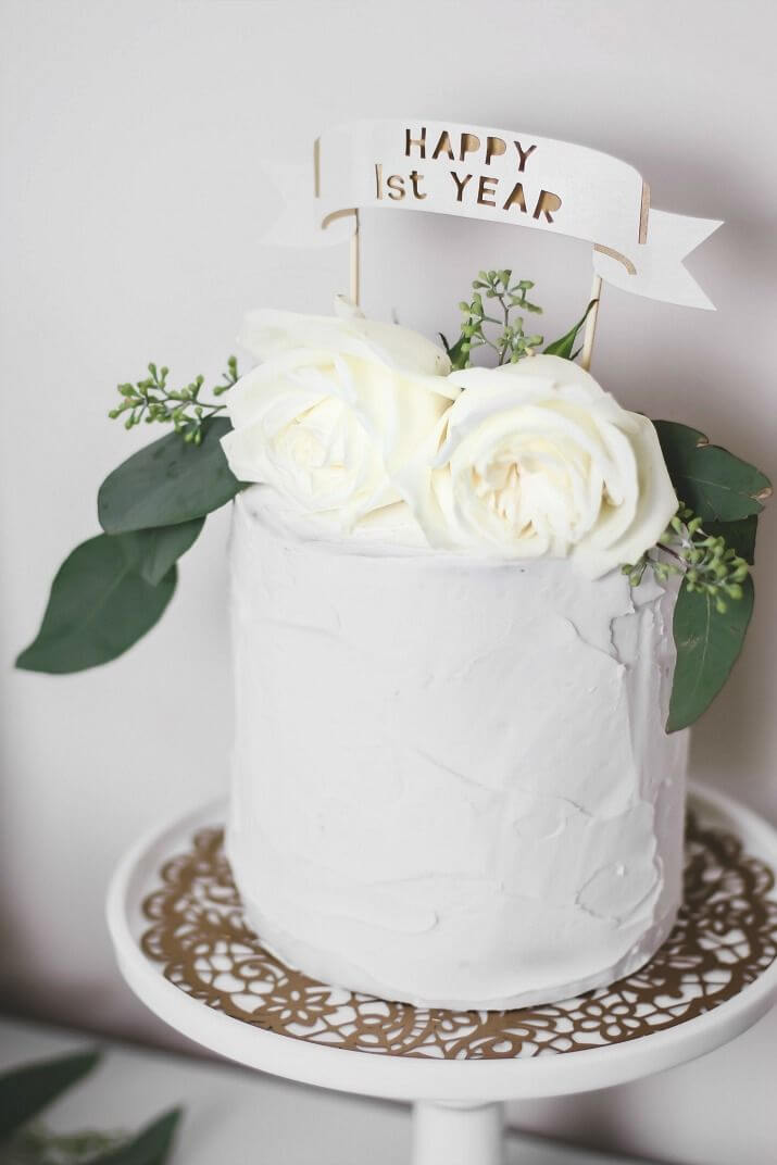 Elegant White Anniversary Cake