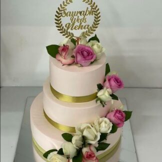 Classic Three Tier Pink Floral Cake