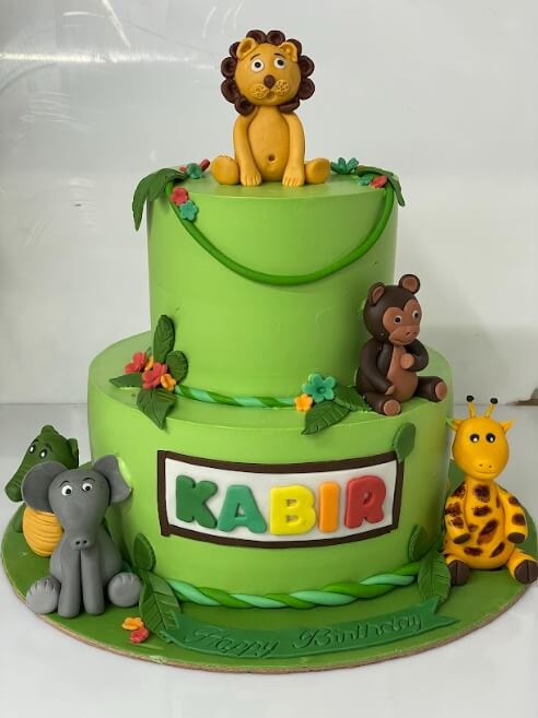 Jungle Theme Two Tier Fondant Cake