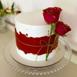 Red Roses Tied Floral Cake