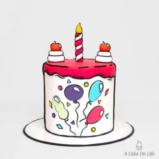 Red and White Baloon Birthday Cake