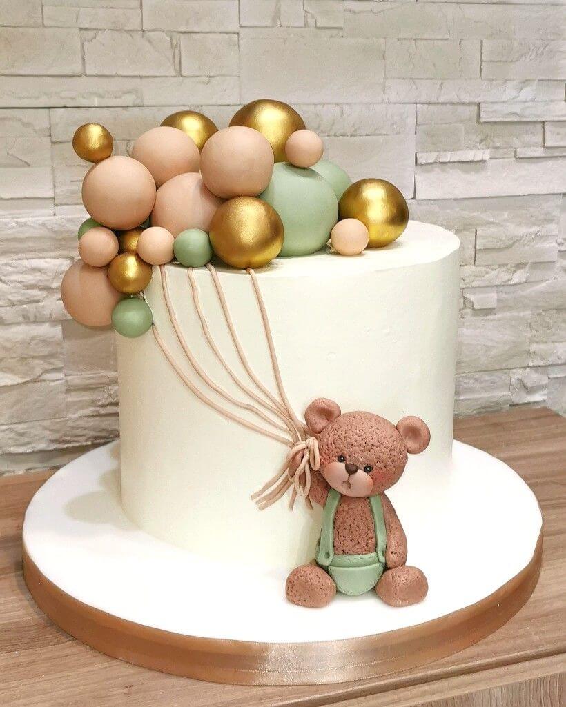 Teddy Bear With Balloons Baby Shower Cake