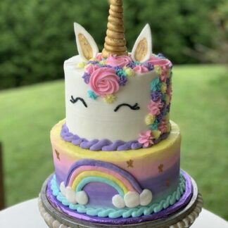 Rainbow Unicorn Two Tier Fondant Cake