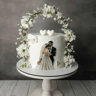 White Couple Floral Arch Cake