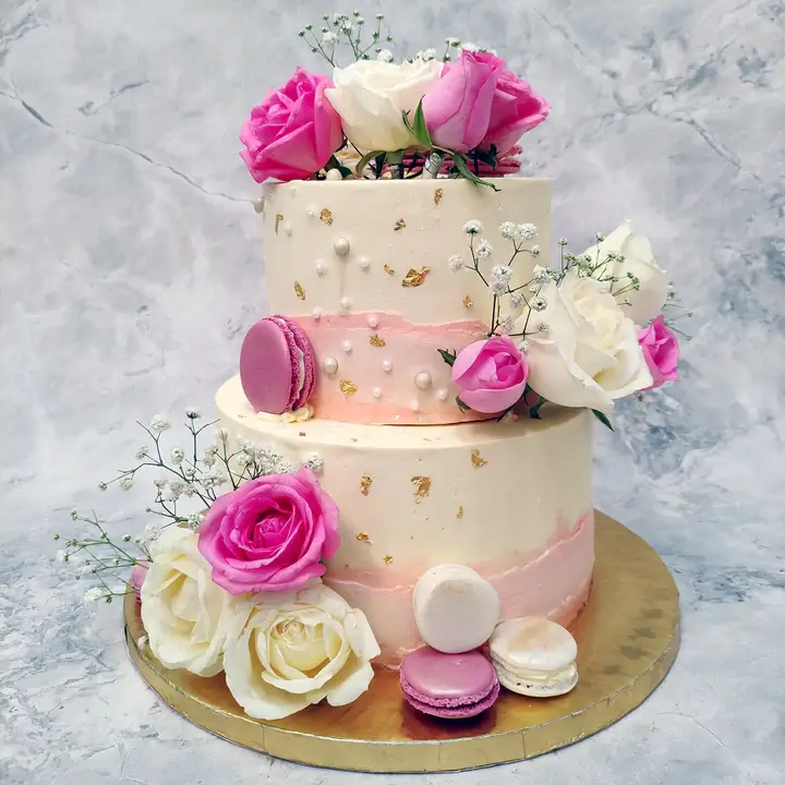 Marble 3 tier Floral cake